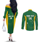 Custom Bowls Australia Couples Matching Off The Shoulder Long Sleeve Dress and Long Sleeve Button Shirt National Color Curve Sporty - Aussie Hoodie