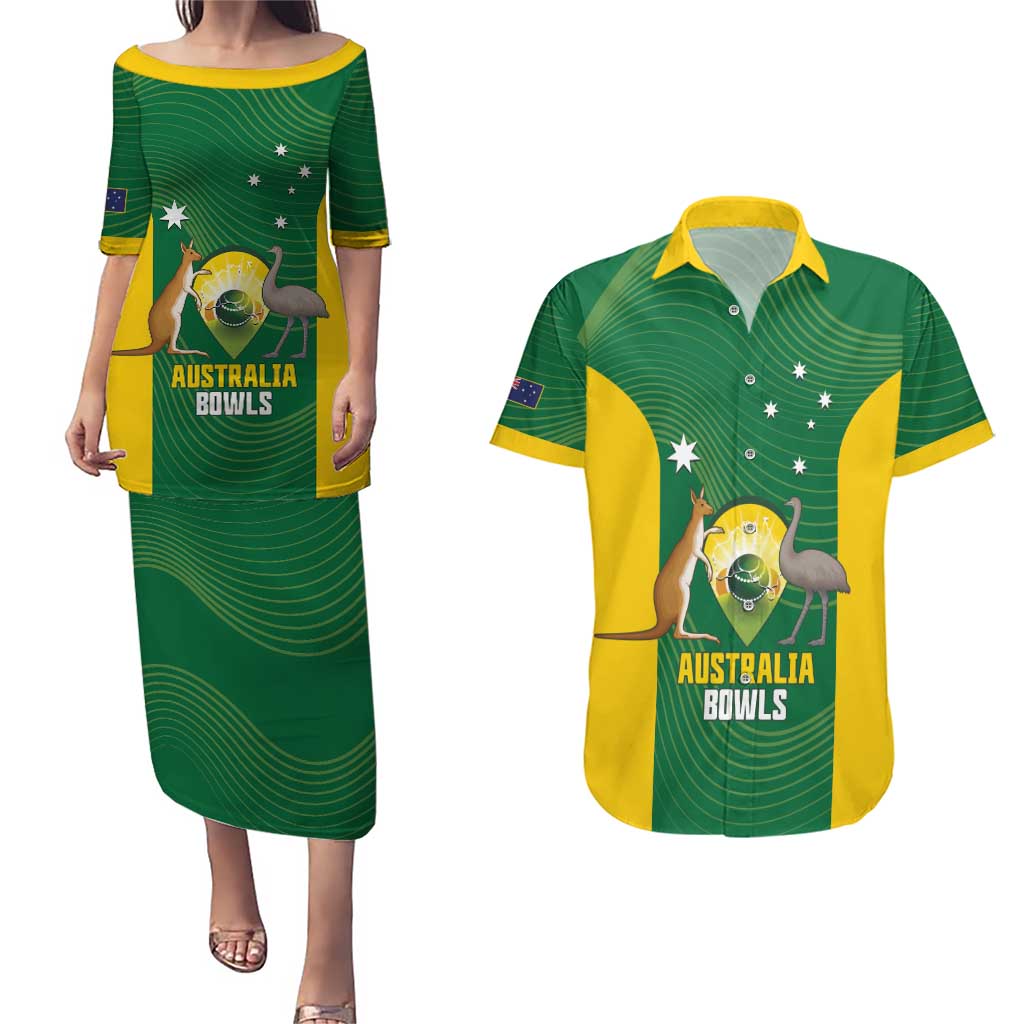 Custom Bowls Australia Couples Matching Puletasi and Hawaiian Shirt National Color Curve Sporty - Aussie Hoodie