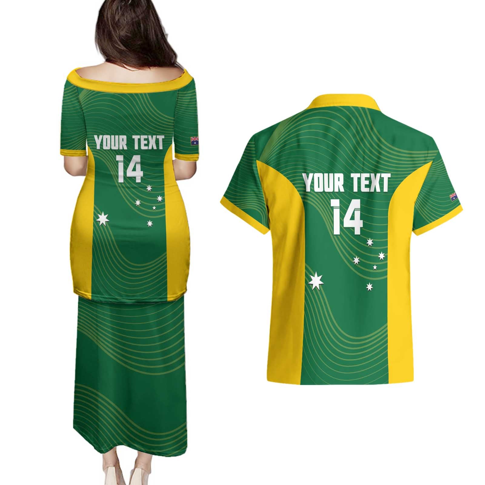 Custom Bowls Australia Couples Matching Puletasi and Hawaiian Shirt National Color Curve Sporty - Aussie Hoodie