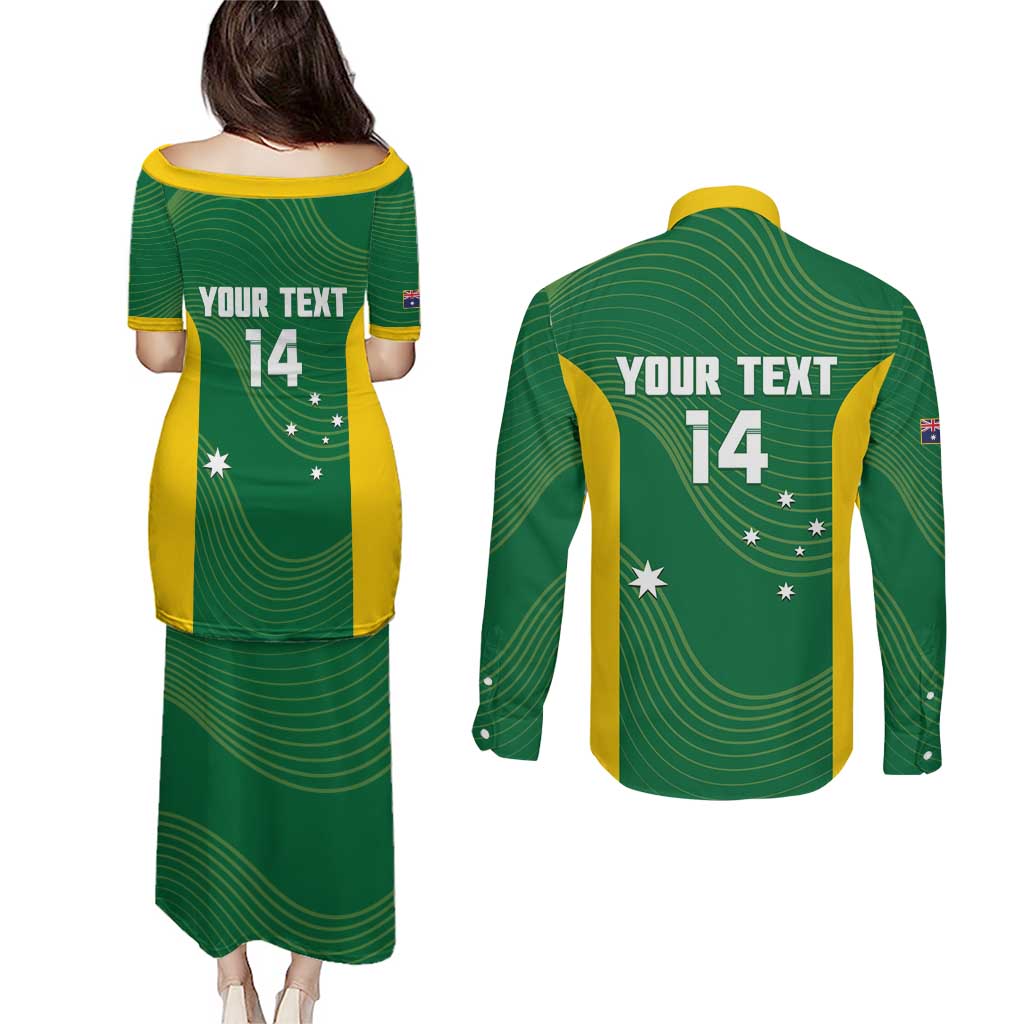 Custom Bowls Australia Couples Matching Puletasi and Long Sleeve Button Shirt National Color Curve Sporty - Aussie Hoodie