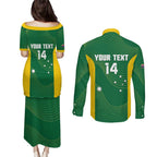 Custom Bowls Australia Couples Matching Puletasi and Long Sleeve Button Shirt National Color Curve Sporty - Aussie Hoodie