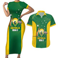 Custom Bowls Australia Couples Matching Short Sleeve Bodycon Dress and Hawaiian Shirt National Color Curve Sporty - Aussie Hoodie