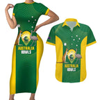 Custom Bowls Australia Couples Matching Short Sleeve Bodycon Dress and Hawaiian Shirt National Color Curve Sporty - Aussie Hoodie