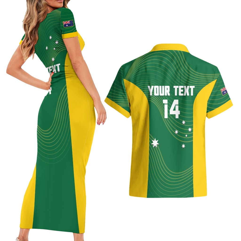 Custom Bowls Australia Couples Matching Short Sleeve Bodycon Dress and Hawaiian Shirt National Color Curve Sporty - Aussie Hoodie