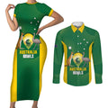 Custom Bowls Australia Couples Matching Short Sleeve Bodycon Dress and Long Sleeve Button Shirt National Color Curve Sporty - Aussie Hoodie