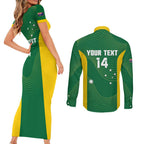 Custom Bowls Australia Couples Matching Short Sleeve Bodycon Dress and Long Sleeve Button Shirt National Color Curve Sporty - Aussie Hoodie