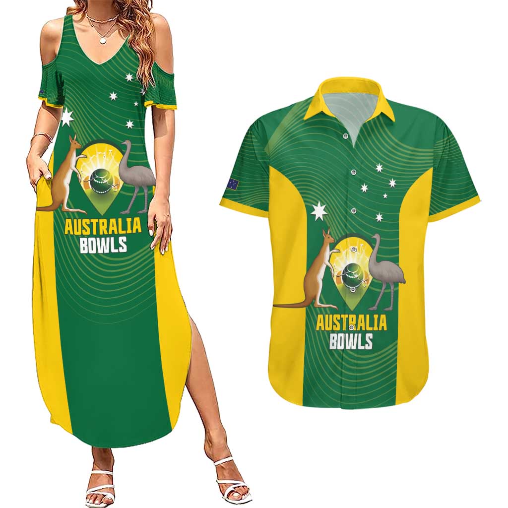 Custom Bowls Australia Couples Matching Summer Maxi Dress and Hawaiian Shirt National Color Curve Sporty - Aussie Hoodie