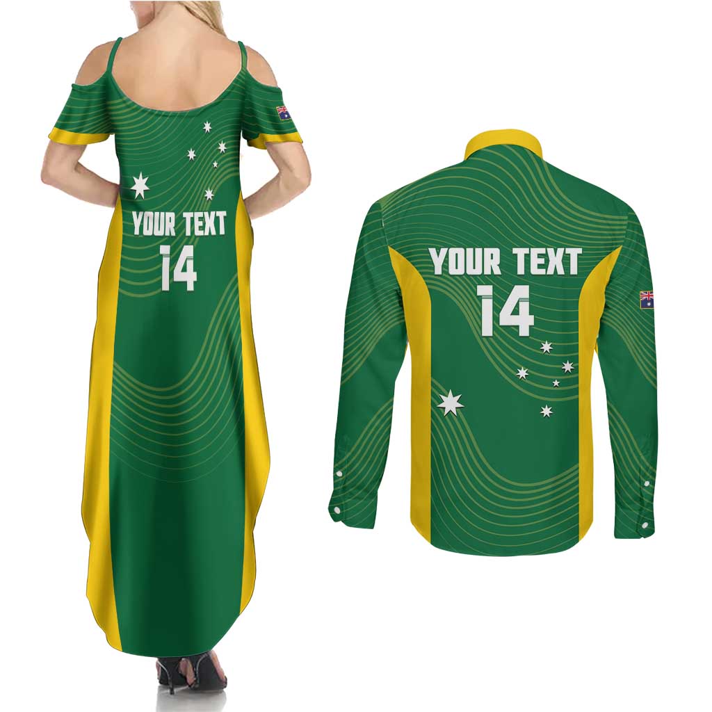 Custom Bowls Australia Couples Matching Summer Maxi Dress and Long Sleeve Button Shirt National Color Curve Sporty - Aussie Hoodie