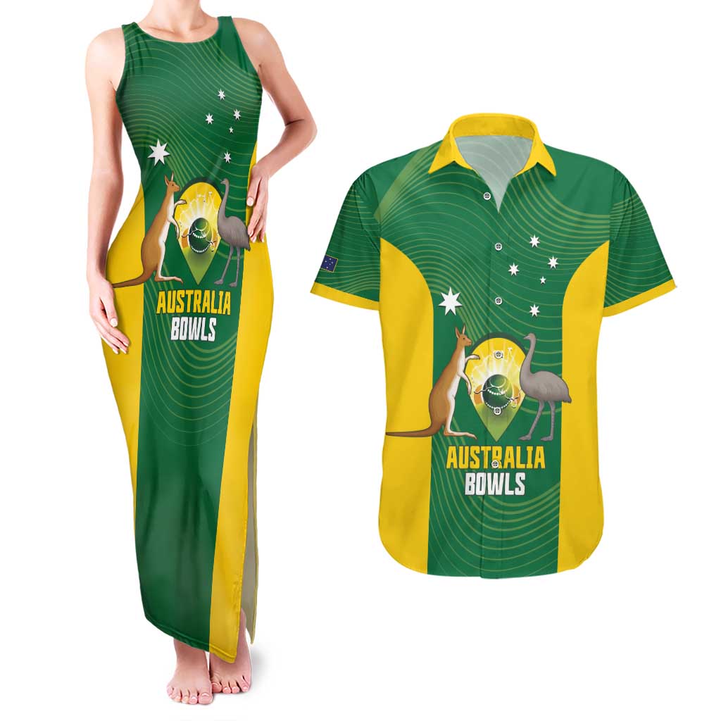 Custom Bowls Australia Couples Matching Tank Maxi Dress and Hawaiian Shirt National Color Curve Sporty - Aussie Hoodie