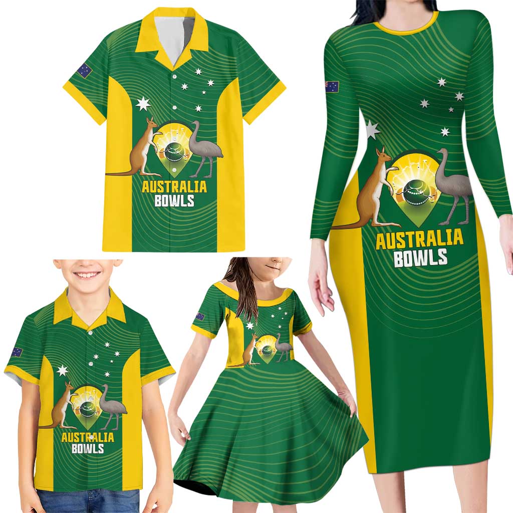 Custom Bowls Australia Family Matching Long Sleeve Bodycon Dress and Hawaiian Shirt National Color Curve Sporty - Aussie Hoodie