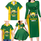 Custom Bowls Australia Family Matching Long Sleeve Bodycon Dress and Hawaiian Shirt National Color Curve Sporty - Aussie Hoodie