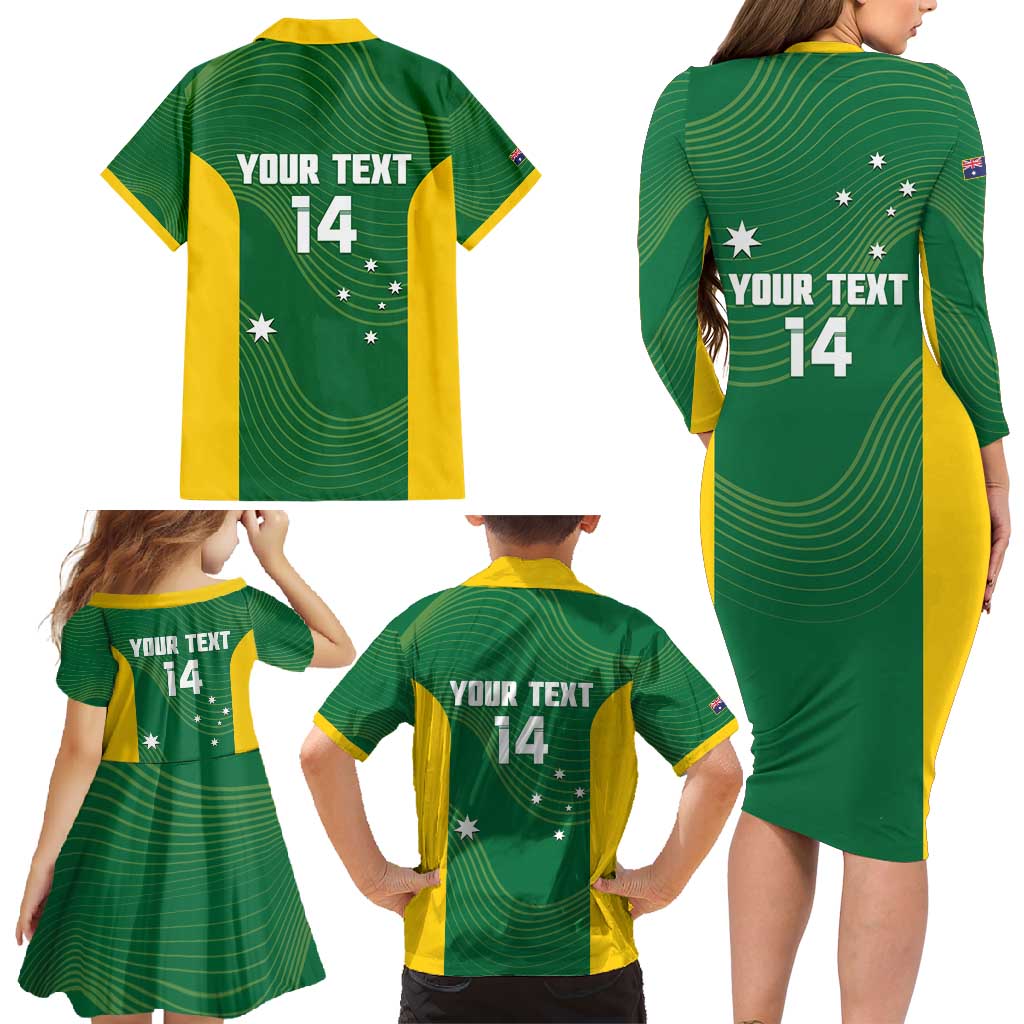 Custom Bowls Australia Family Matching Long Sleeve Bodycon Dress and Hawaiian Shirt National Color Curve Sporty - Aussie Hoodie