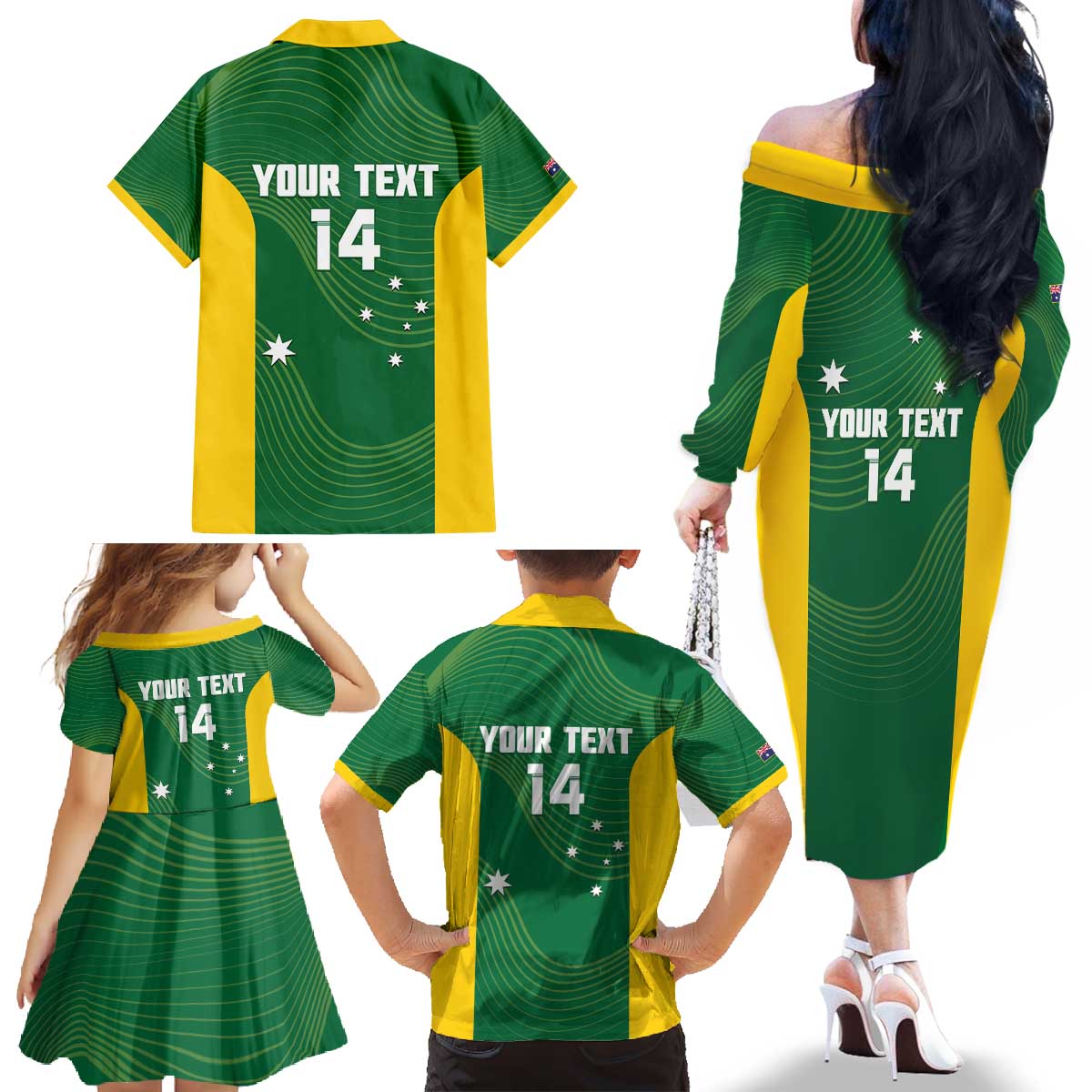 Custom Bowls Australia Family Matching Off The Shoulder Long Sleeve Dress and Hawaiian Shirt National Color Curve Sporty - Aussie Hoodie