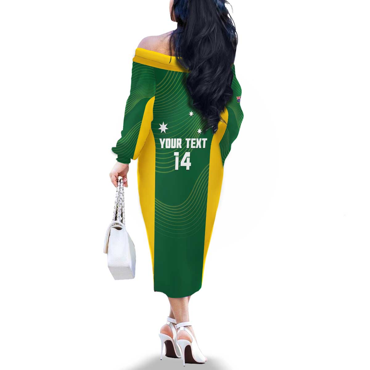 Custom Bowls Australia Family Matching Off The Shoulder Long Sleeve Dress and Hawaiian Shirt National Color Curve Sporty - Aussie Hoodie