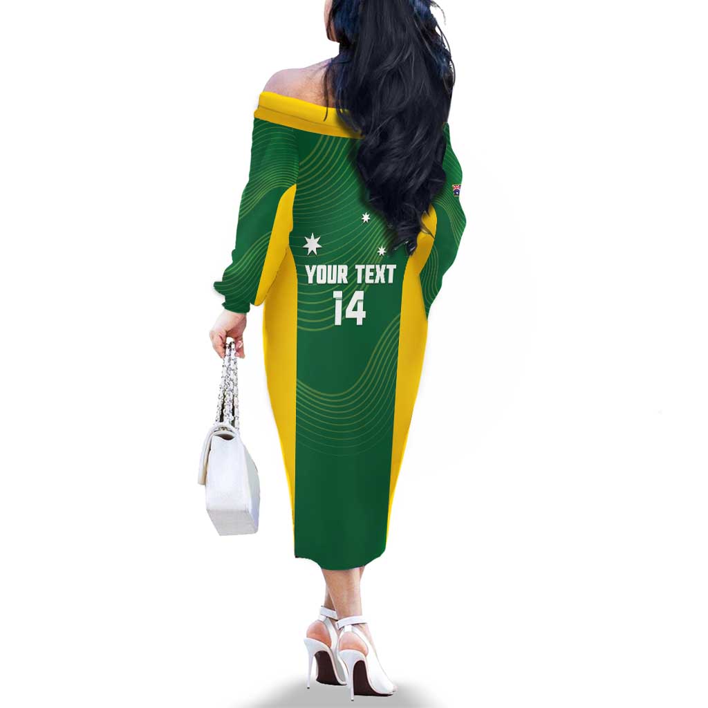 Custom Bowls Australia Family Matching Off The Shoulder Long Sleeve Dress and Hawaiian Shirt National Color Curve Sporty - Aussie Hoodie