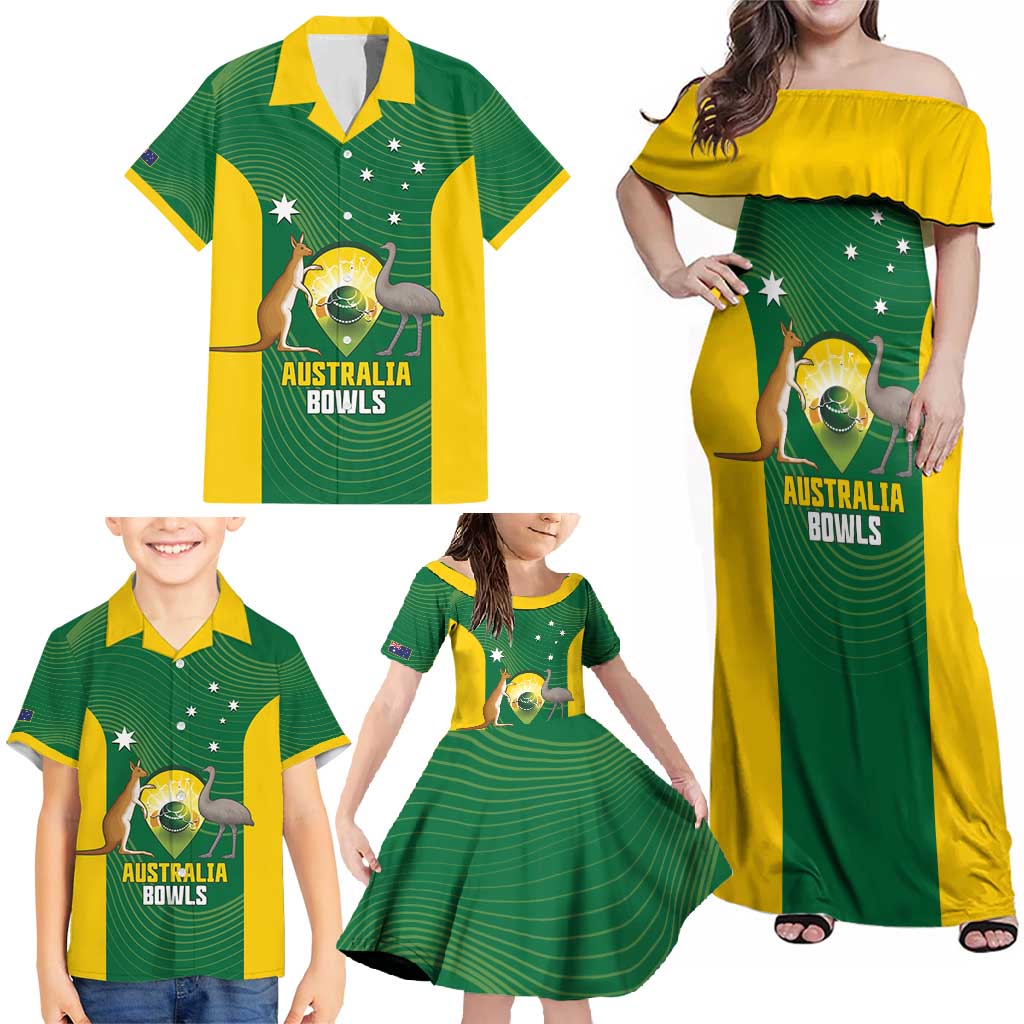 Custom Bowls Australia Family Matching Off Shoulder Maxi Dress and Hawaiian Shirt National Color Curve Sporty - Aussie Hoodie
