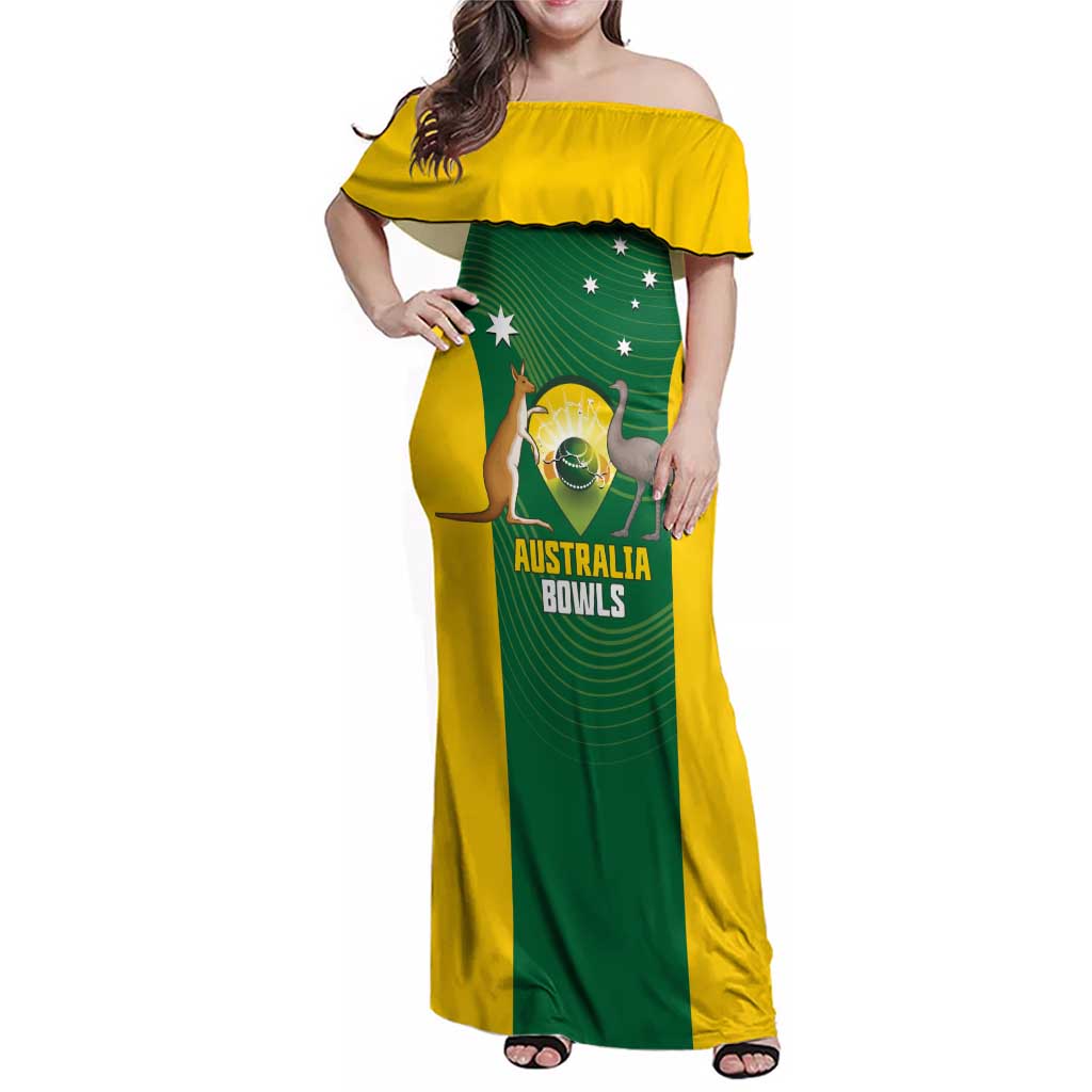 Custom Bowls Australia Family Matching Off Shoulder Maxi Dress and Hawaiian Shirt National Color Curve Sporty - Aussie Hoodie