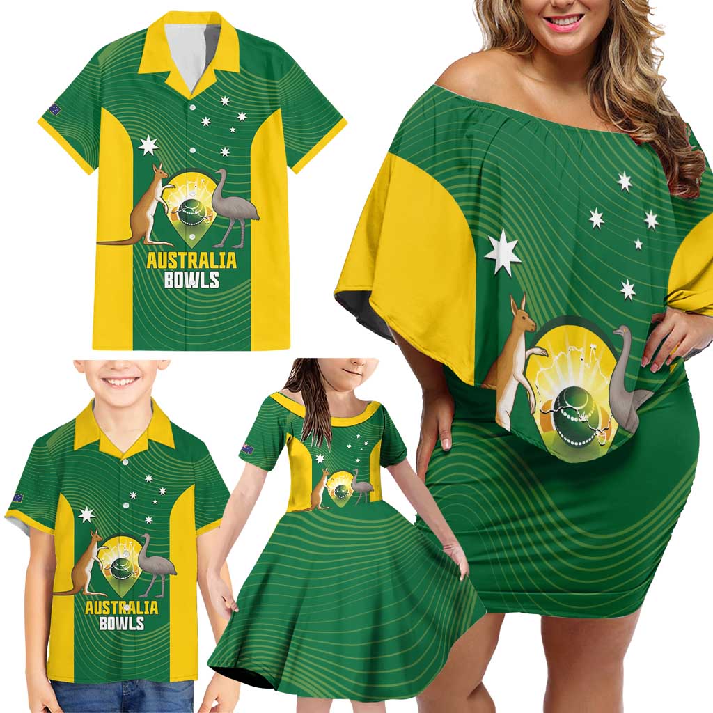 Custom Bowls Australia Family Matching Off Shoulder Short Dress and Hawaiian Shirt National Color Curve Sporty - Aussie Hoodie