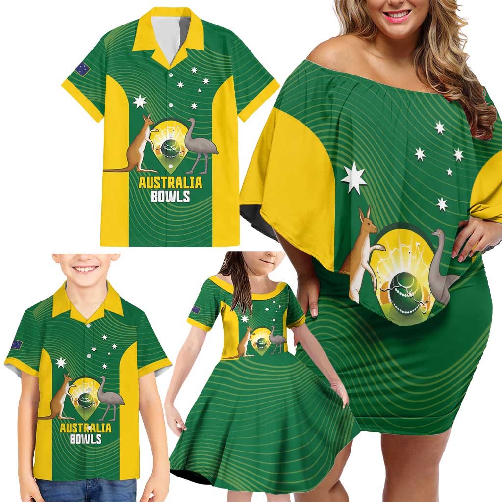 Custom Bowls Australia Family Matching Off Shoulder Short Dress and Hawaiian Shirt National Color Curve Sporty - Aussie Hoodie