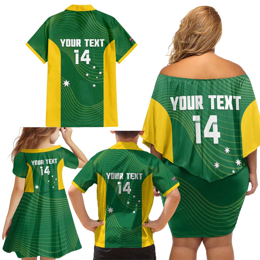 Custom Bowls Australia Family Matching Off Shoulder Short Dress and Hawaiian Shirt National Color Curve Sporty - Aussie Hoodie