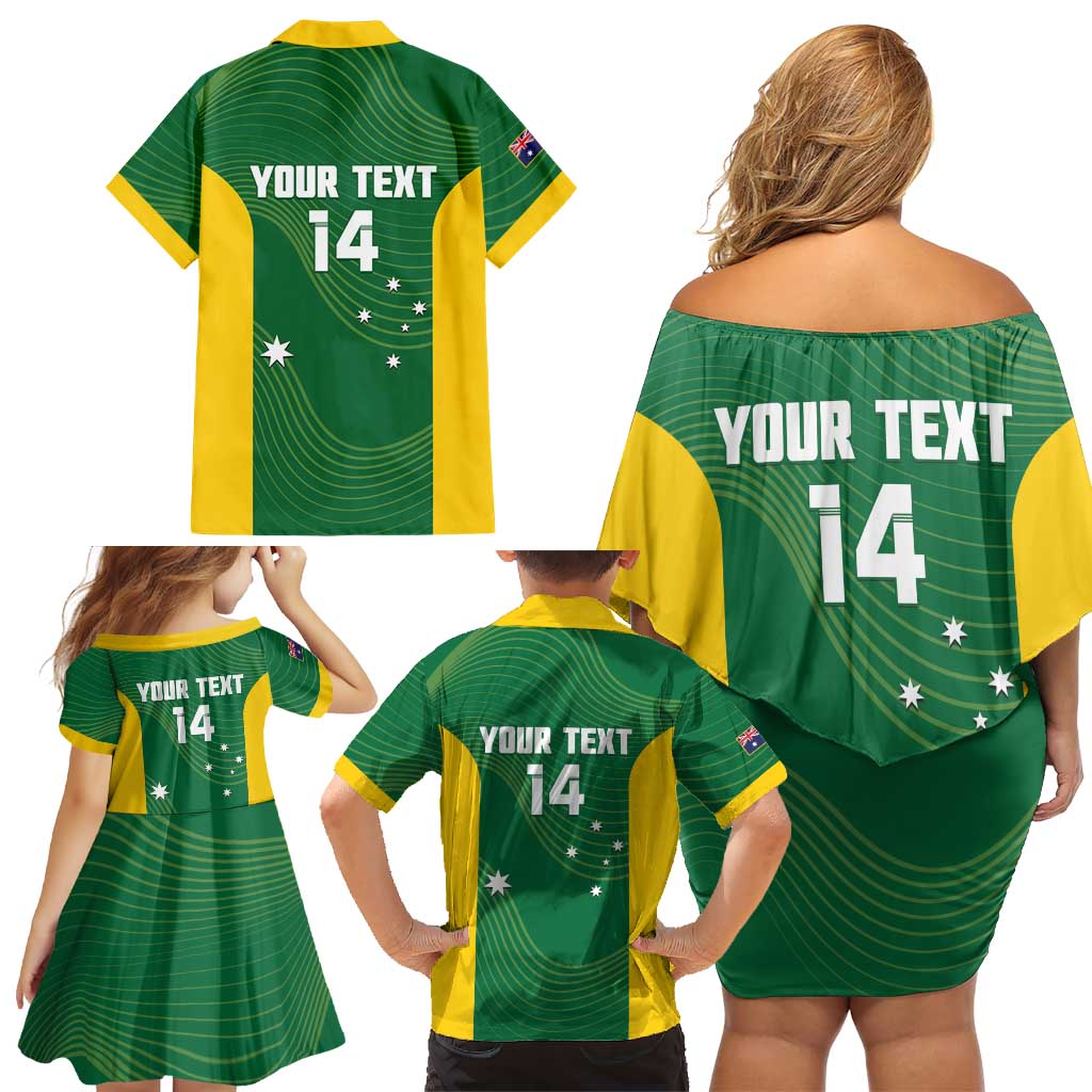 Custom Bowls Australia Family Matching Off Shoulder Short Dress and Hawaiian Shirt National Color Curve Sporty - Aussie Hoodie