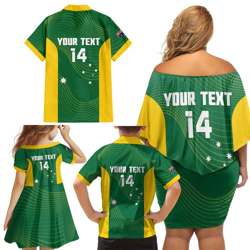 Custom Bowls Australia Family Matching Off Shoulder Short Dress and Hawaiian Shirt National Color Curve Sporty - Aussie Hoodie