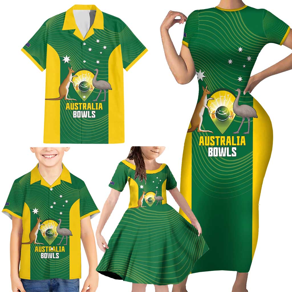 Custom Bowls Australia Family Matching Short Sleeve Bodycon Dress and Hawaiian Shirt National Color Curve Sporty - Aussie Hoodie