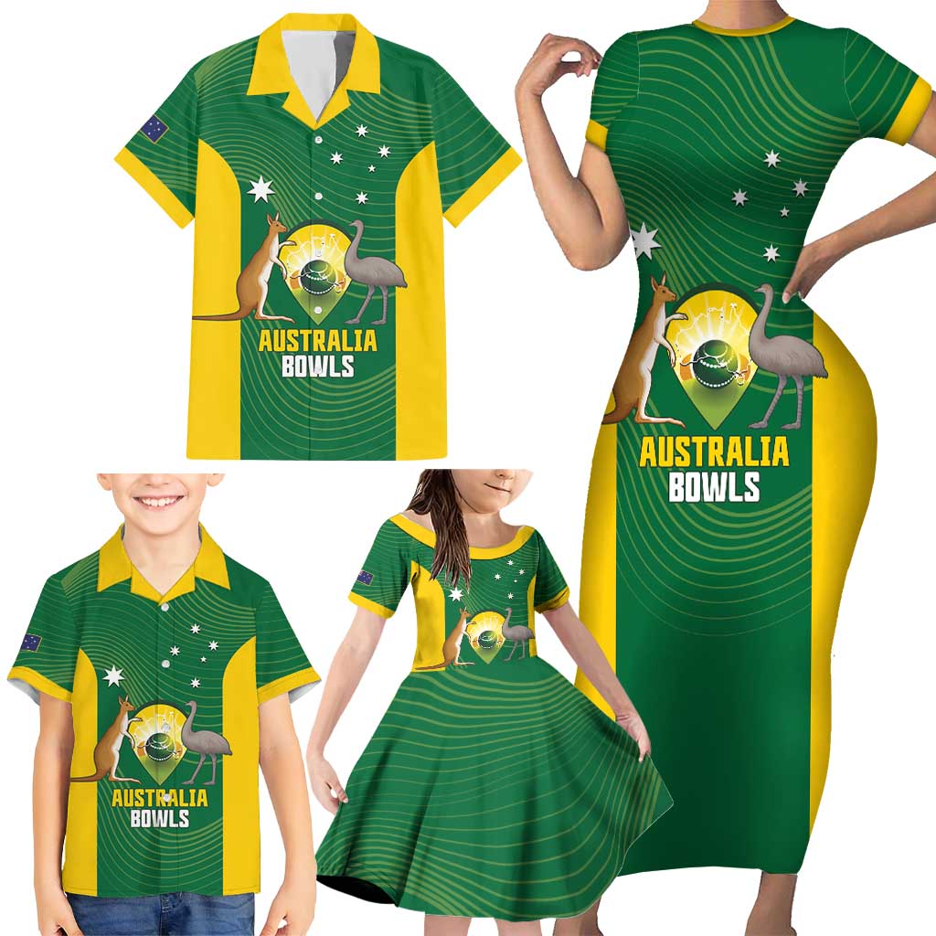Custom Bowls Australia Family Matching Short Sleeve Bodycon Dress and Hawaiian Shirt National Color Curve Sporty - Aussie Hoodie