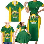 Custom Bowls Australia Family Matching Short Sleeve Bodycon Dress and Hawaiian Shirt National Color Curve Sporty - Aussie Hoodie
