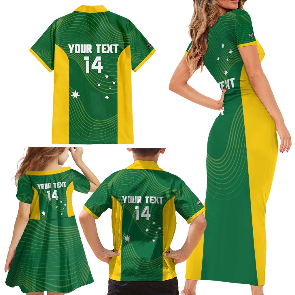 Custom Bowls Australia Family Matching Short Sleeve Bodycon Dress and Hawaiian Shirt National Color Curve Sporty - Aussie Hoodie