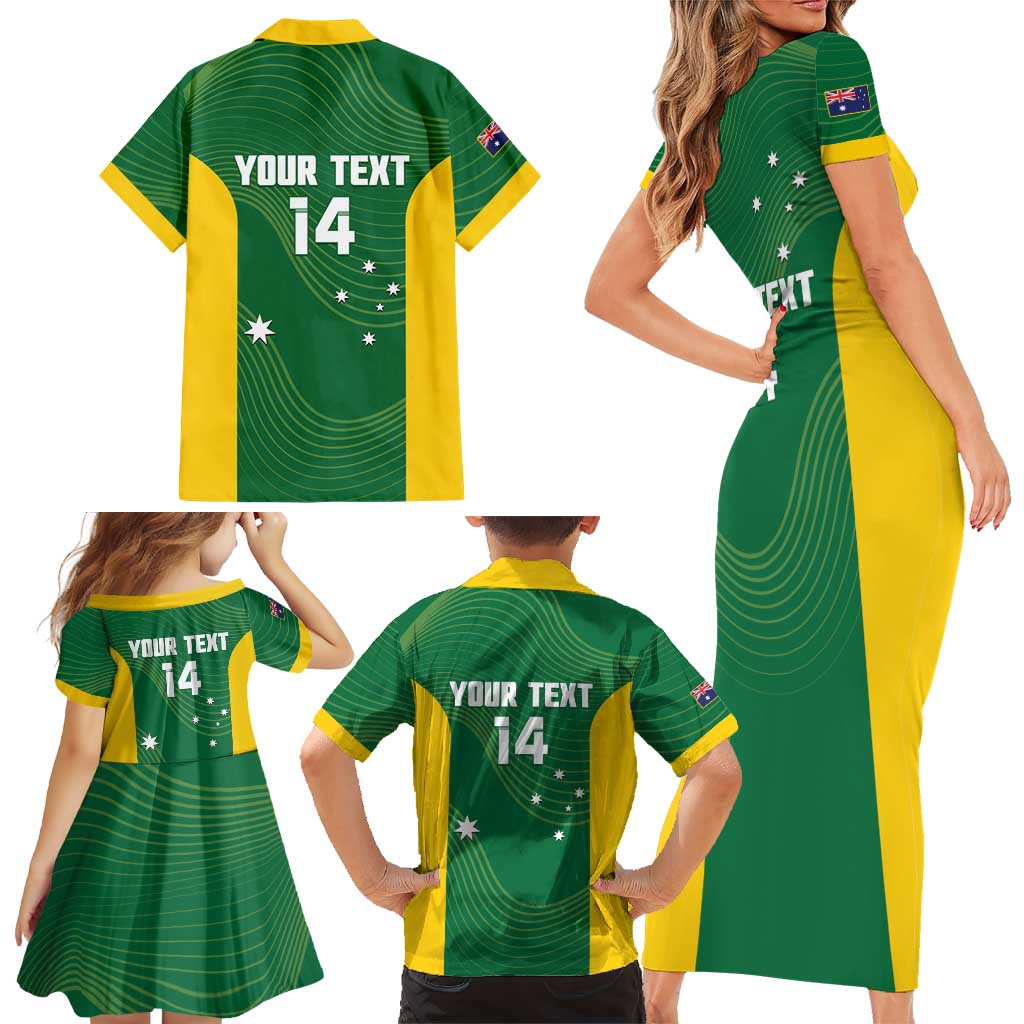 Custom Bowls Australia Family Matching Short Sleeve Bodycon Dress and Hawaiian Shirt National Color Curve Sporty - Aussie Hoodie