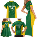 Custom Bowls Australia Family Matching Short Sleeve Bodycon Dress and Hawaiian Shirt National Color Curve Sporty - Aussie Hoodie