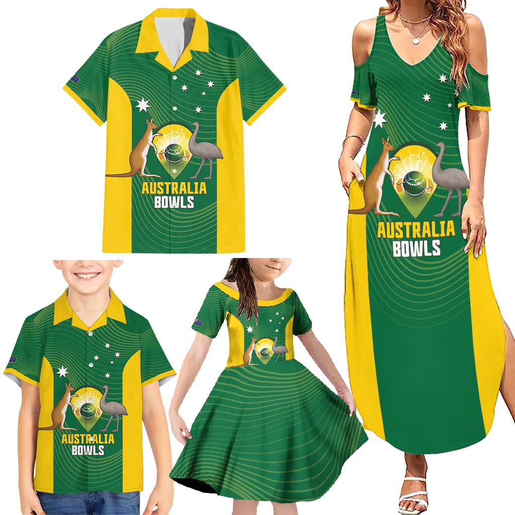 Custom Bowls Australia Family Matching Summer Maxi Dress and Hawaiian Shirt National Color Curve Sporty - Aussie Hoodie