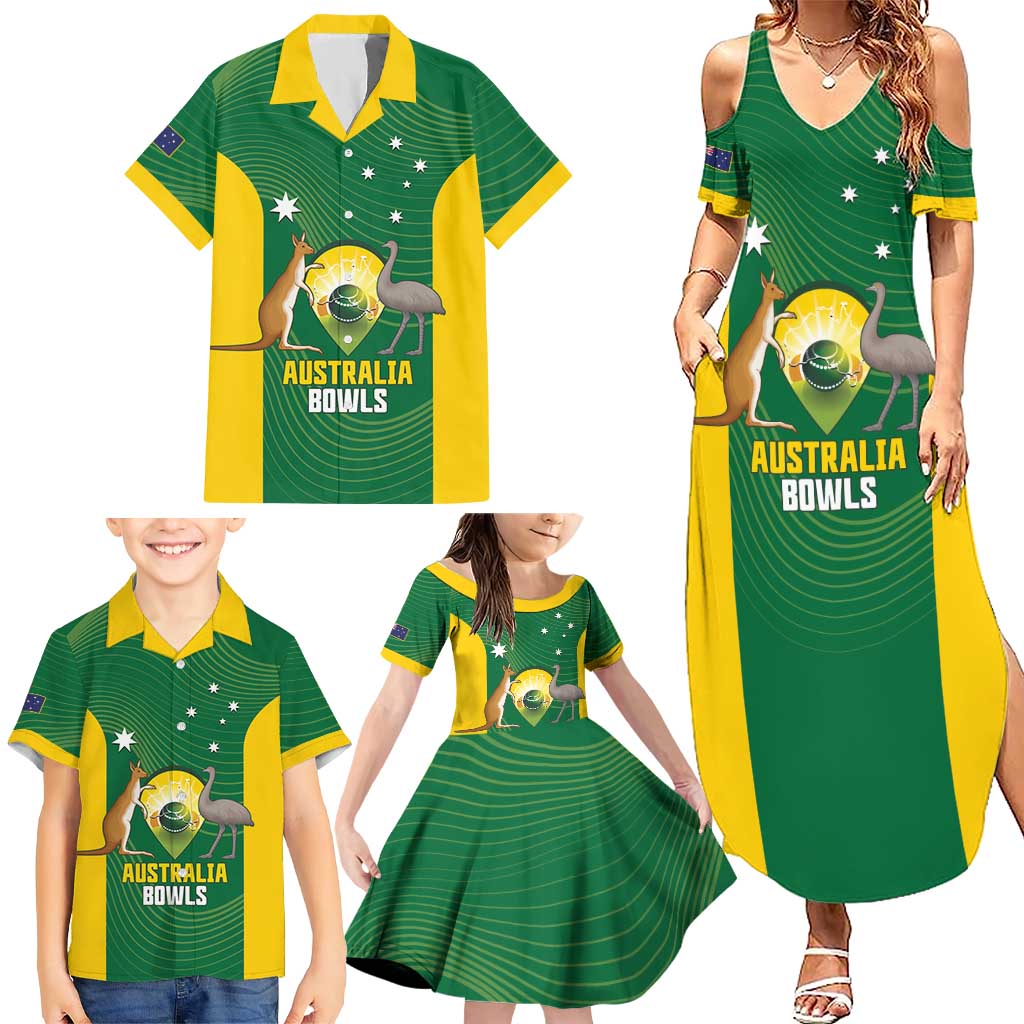 Custom Bowls Australia Family Matching Summer Maxi Dress and Hawaiian Shirt National Color Curve Sporty - Aussie Hoodie