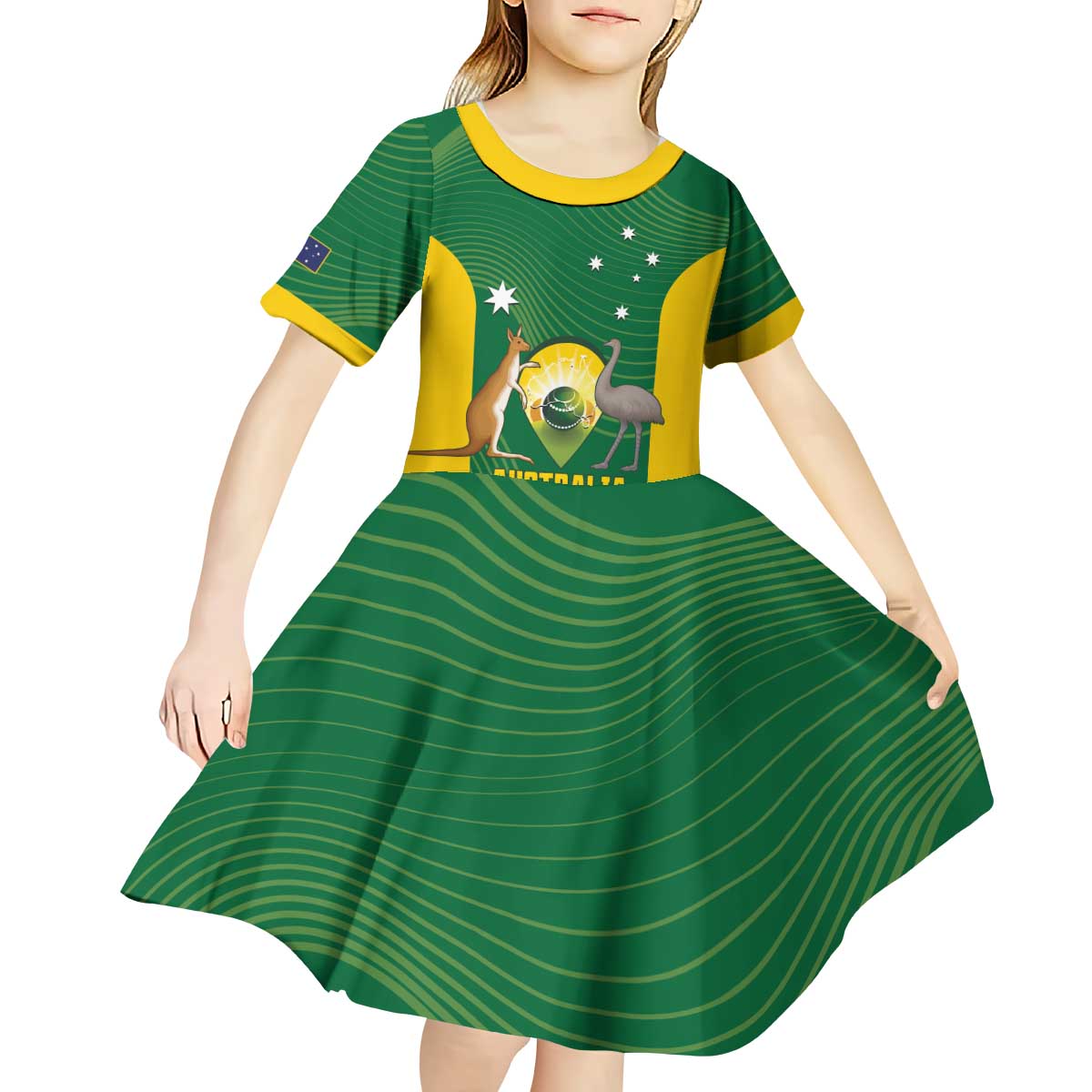 Custom Bowls Australia Kid Short Sleeve Dress National Color Curve Sporty - Aussie Hoodie