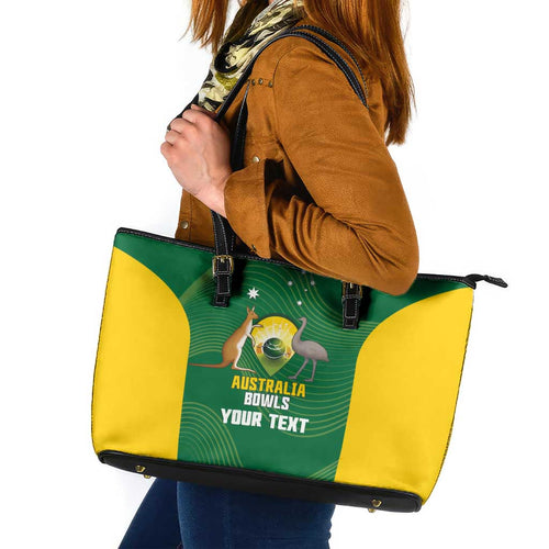 Custom Bowls Australia Leather Tote Bag National Color Curve Sporty - Aussie Hoodie