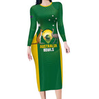 Custom Bowls Australia Long Sleeve Bodycon Dress National Color Curve Sporty - Aussie Hoodie