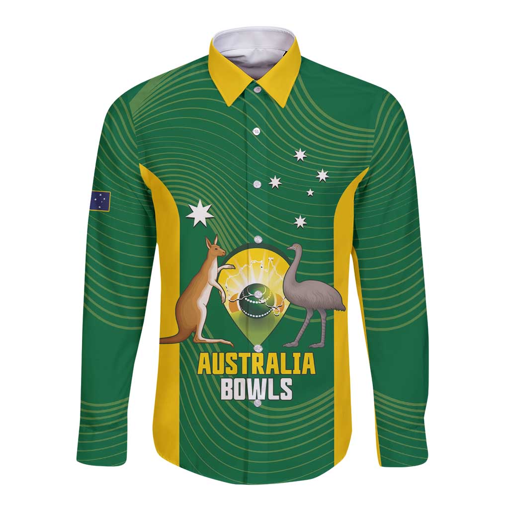 Custom Bowls Australia Long Sleeve Button Shirt National Color Curve Sporty - Aussie Hoodie