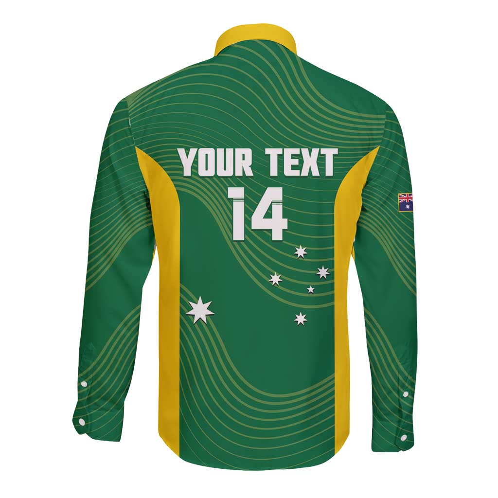 Custom Bowls Australia Long Sleeve Button Shirt National Color Curve Sporty - Aussie Hoodie