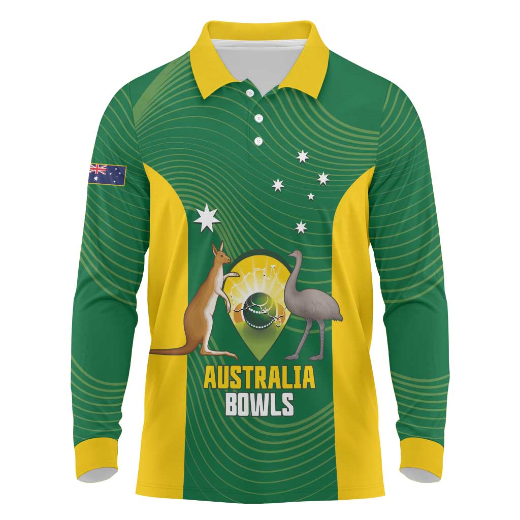 Custom Bowls Australia Long Sleeve Polo Shirt National Color Curve Sporty - Aussie Hoodie
