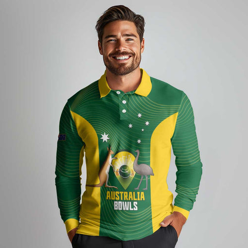 Custom Bowls Australia Long Sleeve Polo Shirt National Color Curve Sporty - Aussie Hoodie
