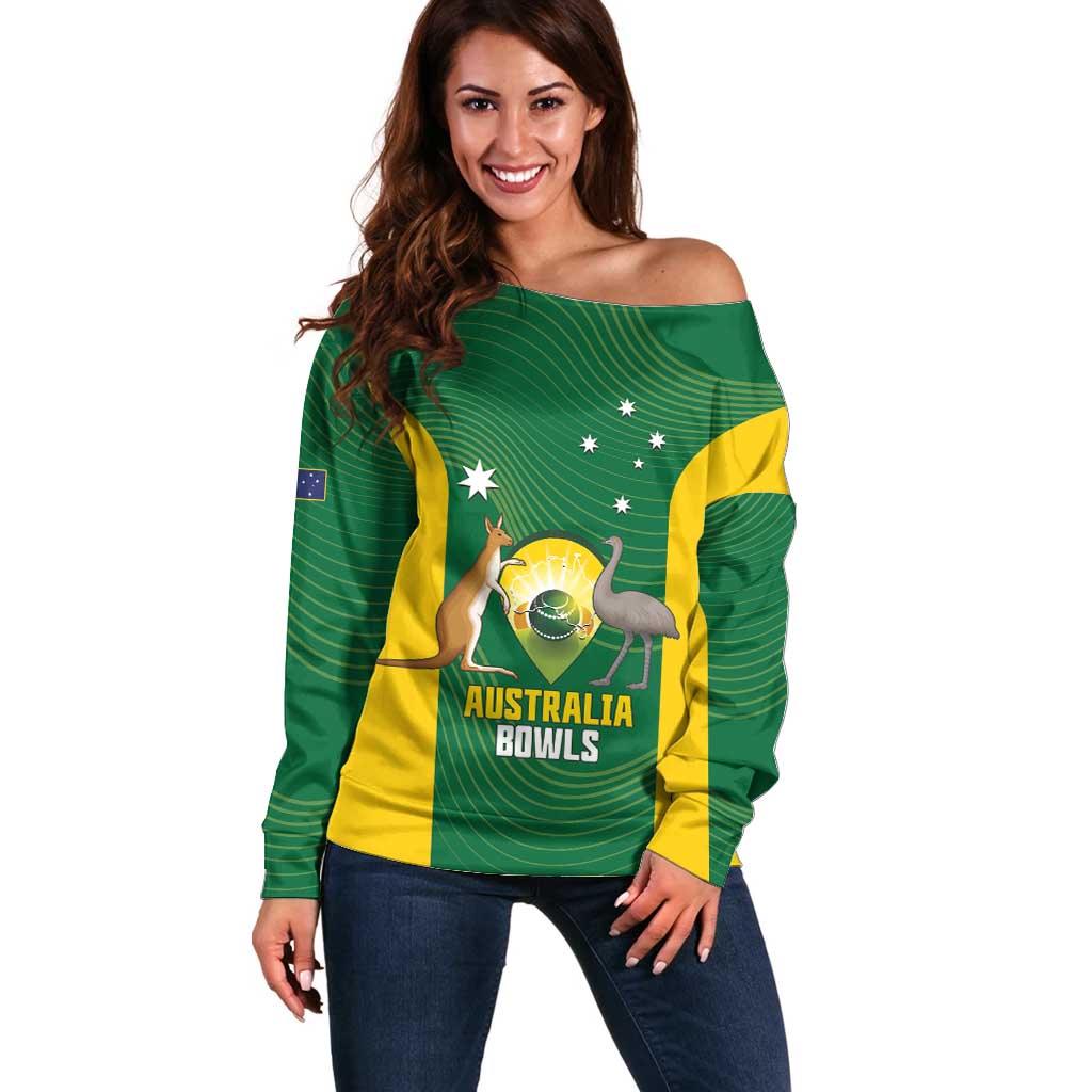 Custom Bowls Australia Off Shoulder Sweater National Color Curve Sporty - Aussie Hoodie