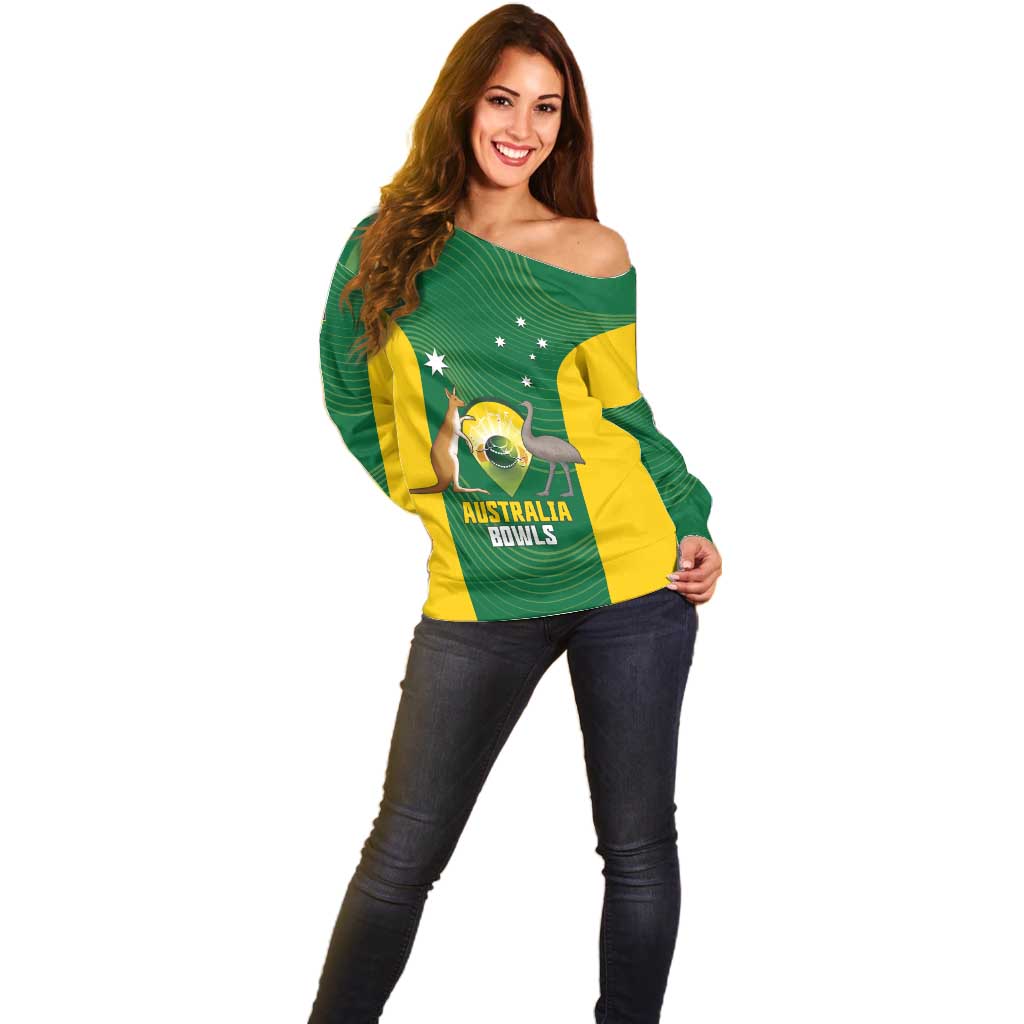 Custom Bowls Australia Off Shoulder Sweater National Color Curve Sporty - Aussie Hoodie