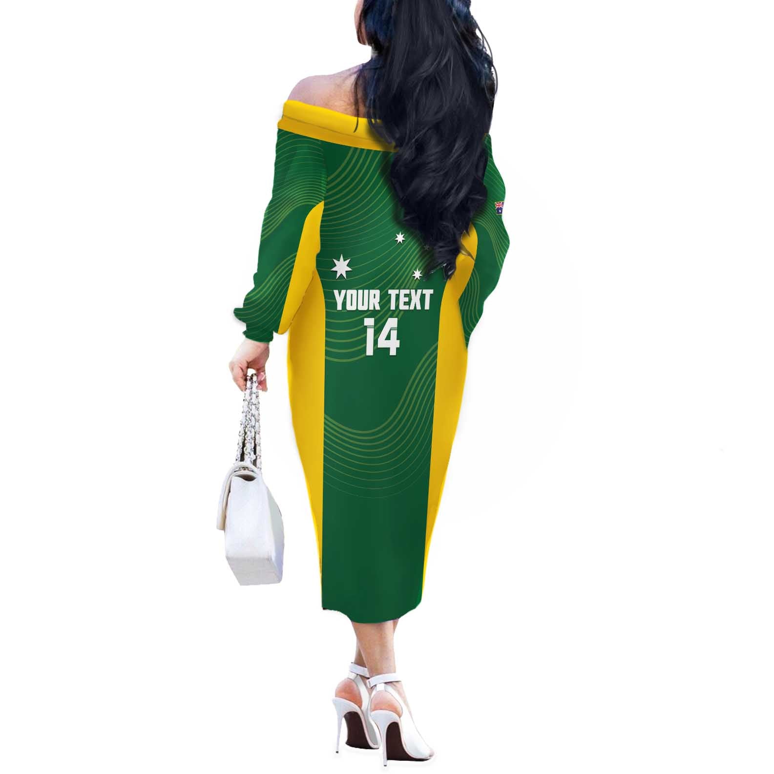Custom Bowls Australia Off The Shoulder Long Sleeve Dress National Color Curve Sporty - Aussie Hoodie