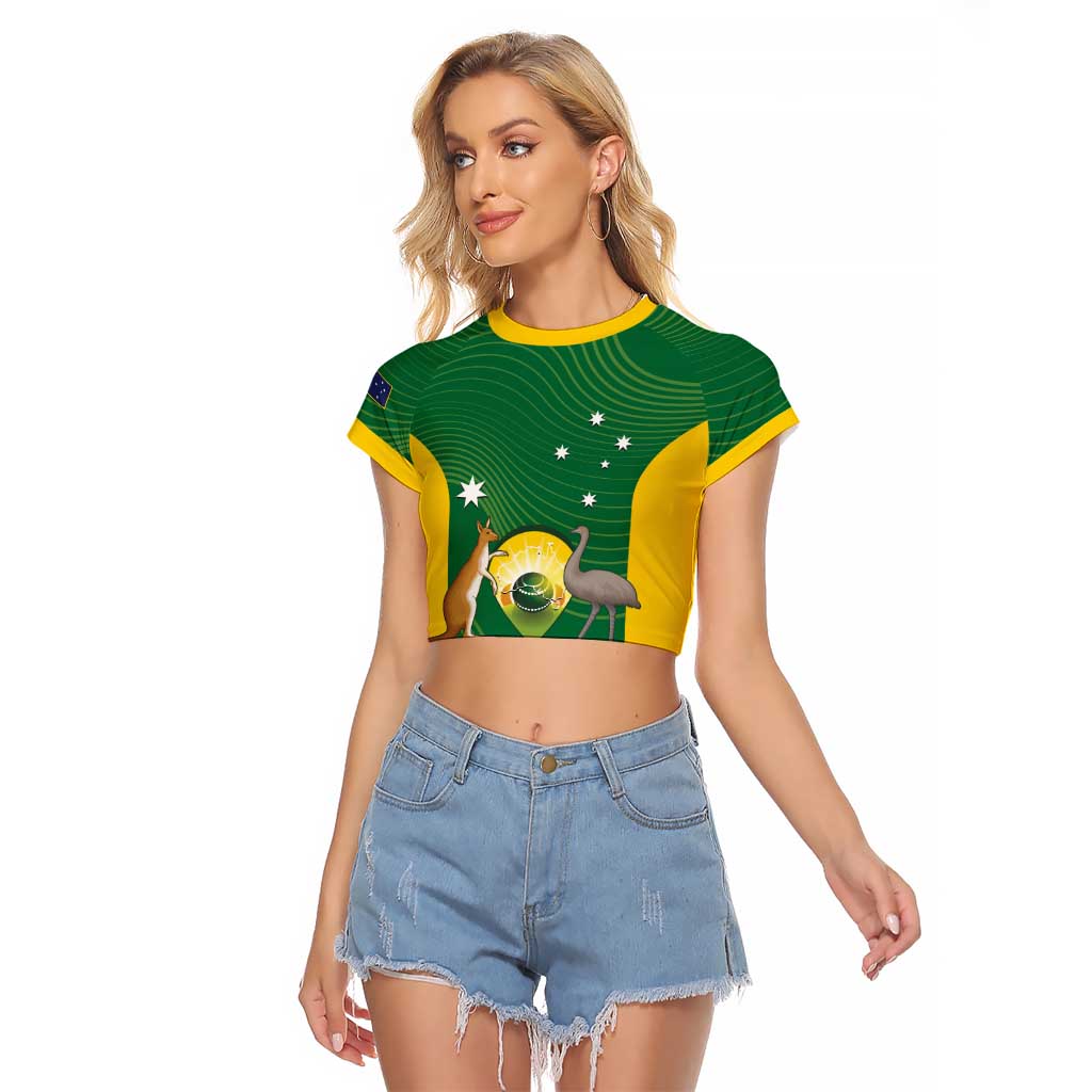 Custom Bowls Australia Raglan Cropped T Shirt National Color Curve Sporty - Aussie Hoodie