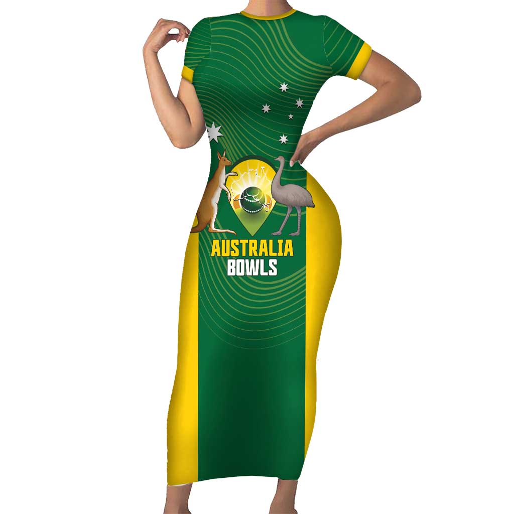 Custom Bowls Australia Short Sleeve Bodycon Dress National Color Curve Sporty - Aussie Hoodie