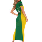Custom Bowls Australia Short Sleeve Bodycon Dress National Color Curve Sporty - Aussie Hoodie