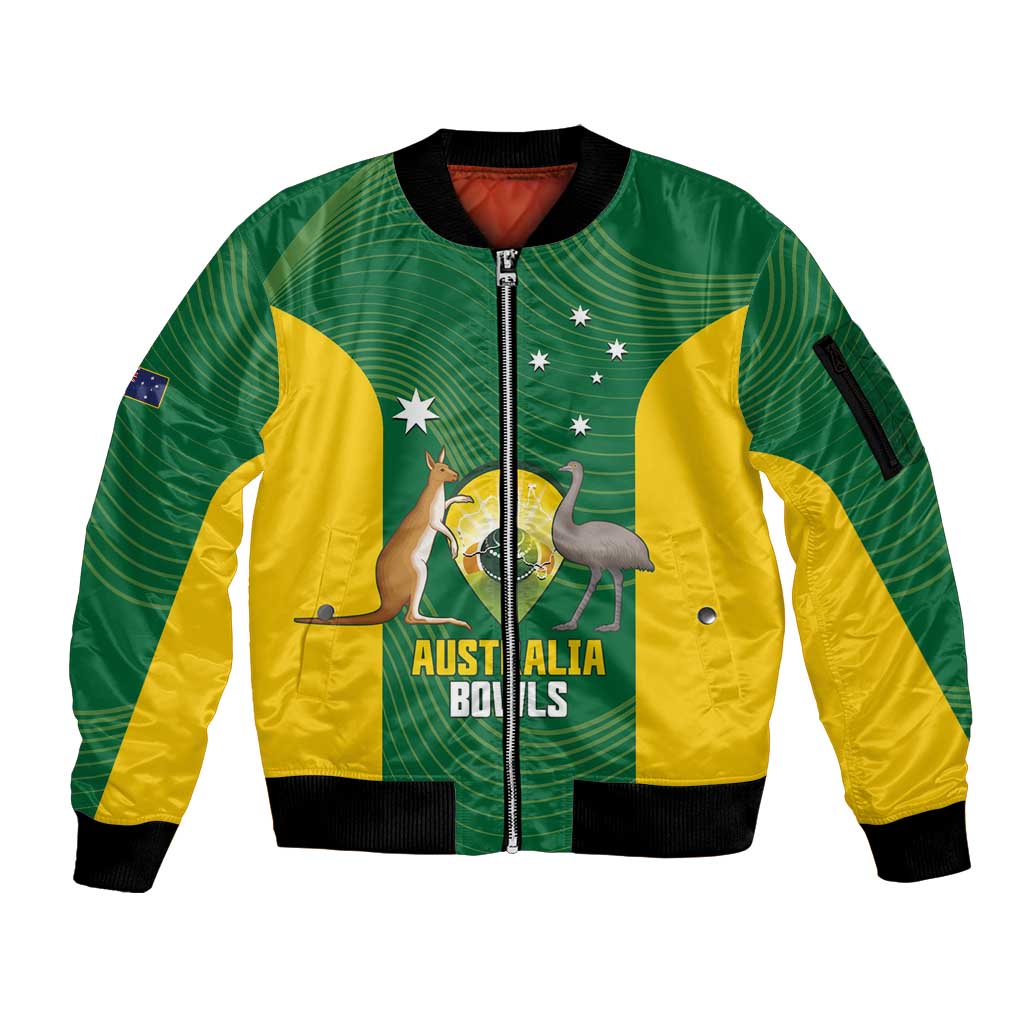 Custom Bowls Australia Sleeve Zip Bomber Jacket National Color Curve Sporty - Aussie Hoodie