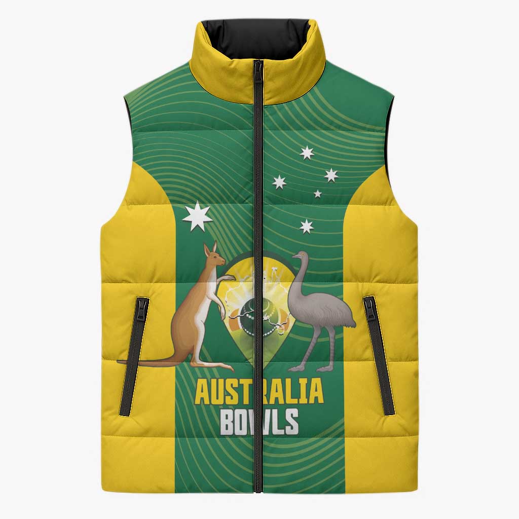 Custom Bowls Australia Sleeveless Puffer Jacket National Color Curve Sporty - Aussie Hoodie