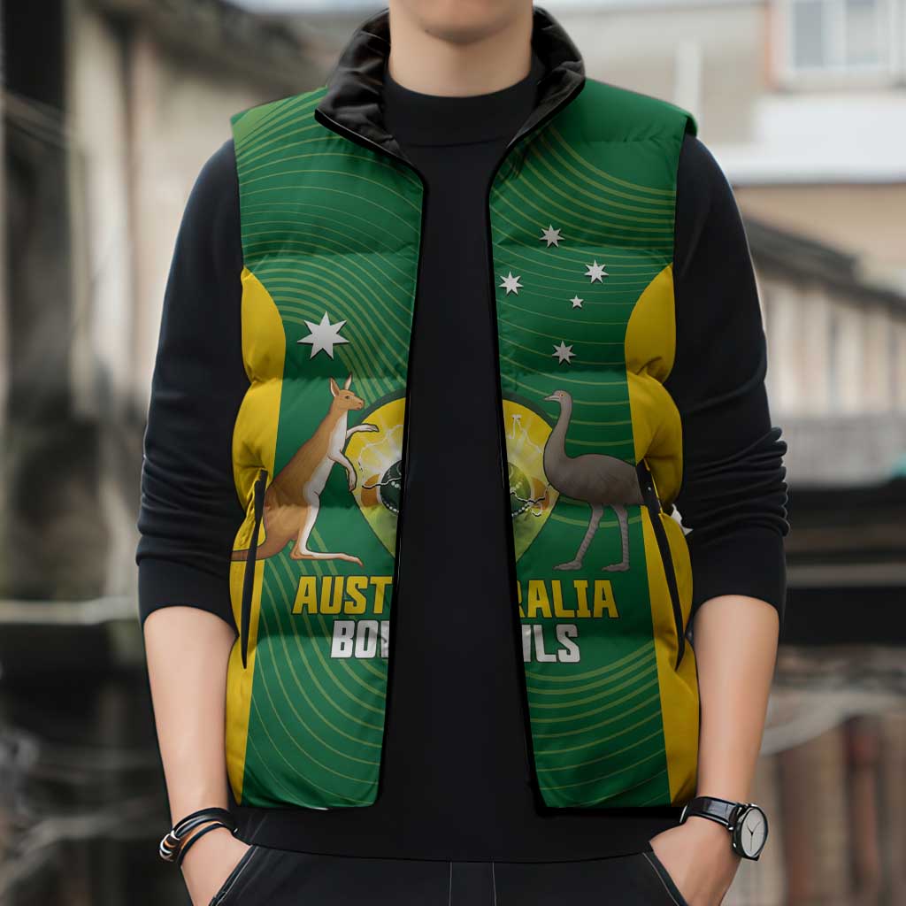 Custom Bowls Australia Sleeveless Puffer Jacket National Color Curve Sporty - Aussie Hoodie